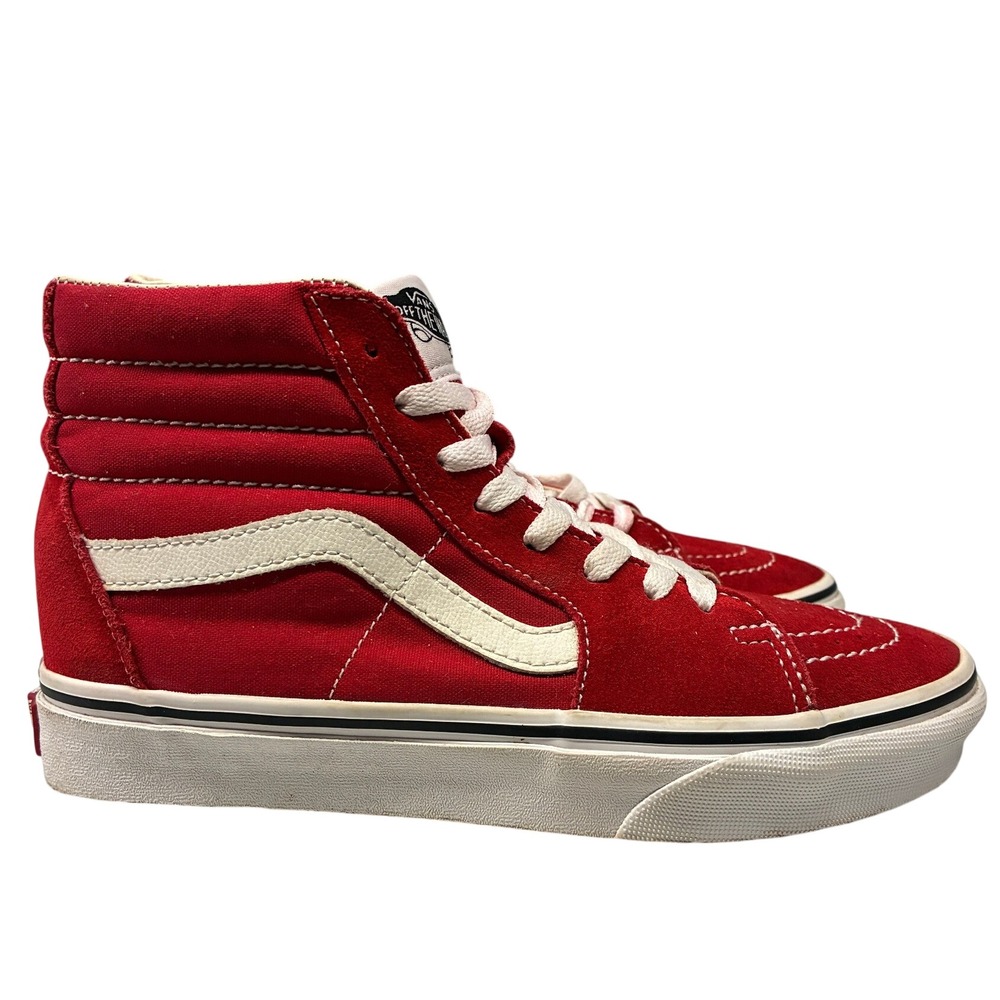 Vans Sk8-Hi High Top Sneakers Shoes Womens 6.5 Red Suede Canvas Skate Casual
